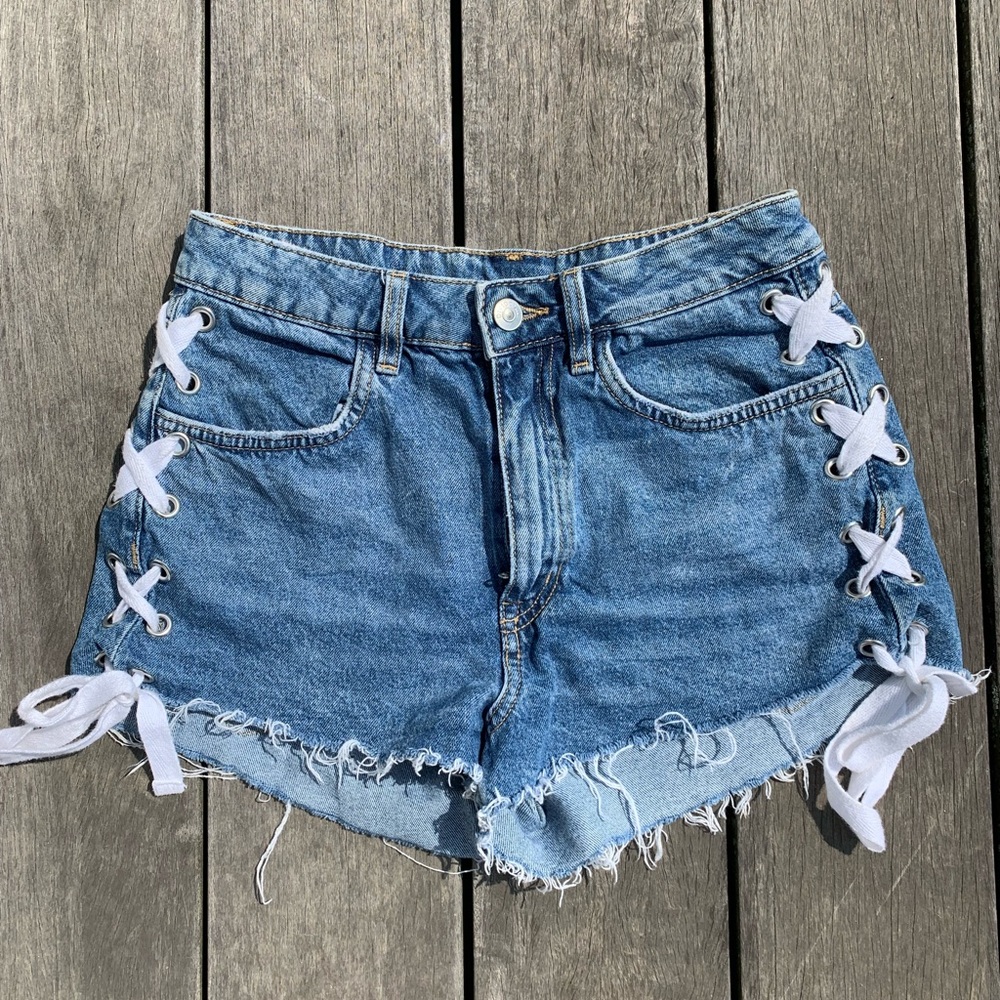 H&M denim shorts with side ties